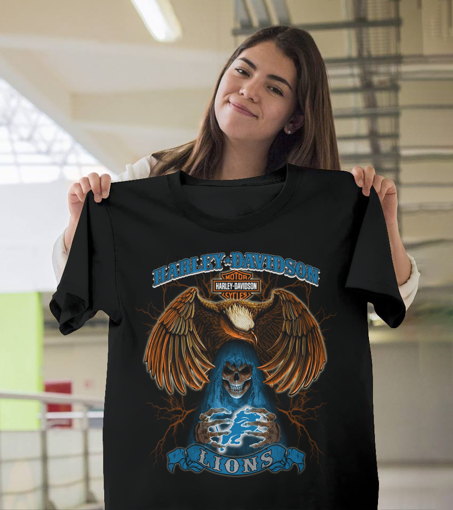 Harley Davidson Lions Eagle Skull Motorcycles Lightning T-Shirt