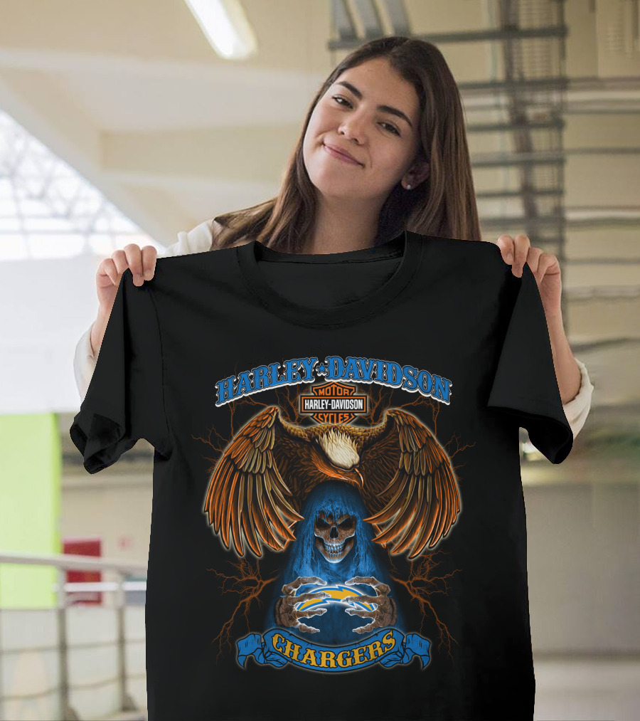 Harley Davidson Los Angeles Chargers Nfl Motorcycles Cycles Eagle Skeleton T-Shirt