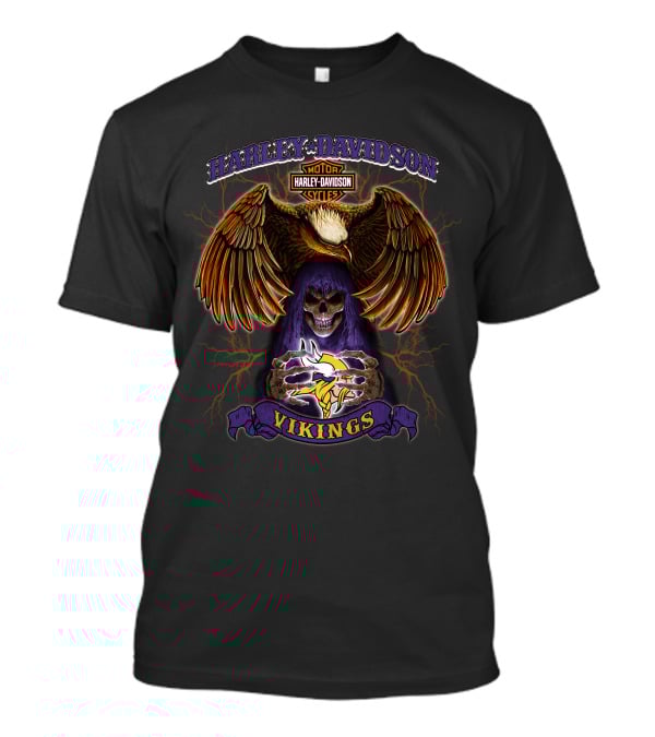 Harley Davidson Motorcycles Minnesota Vikings Eagles Skeleton T-Shirt