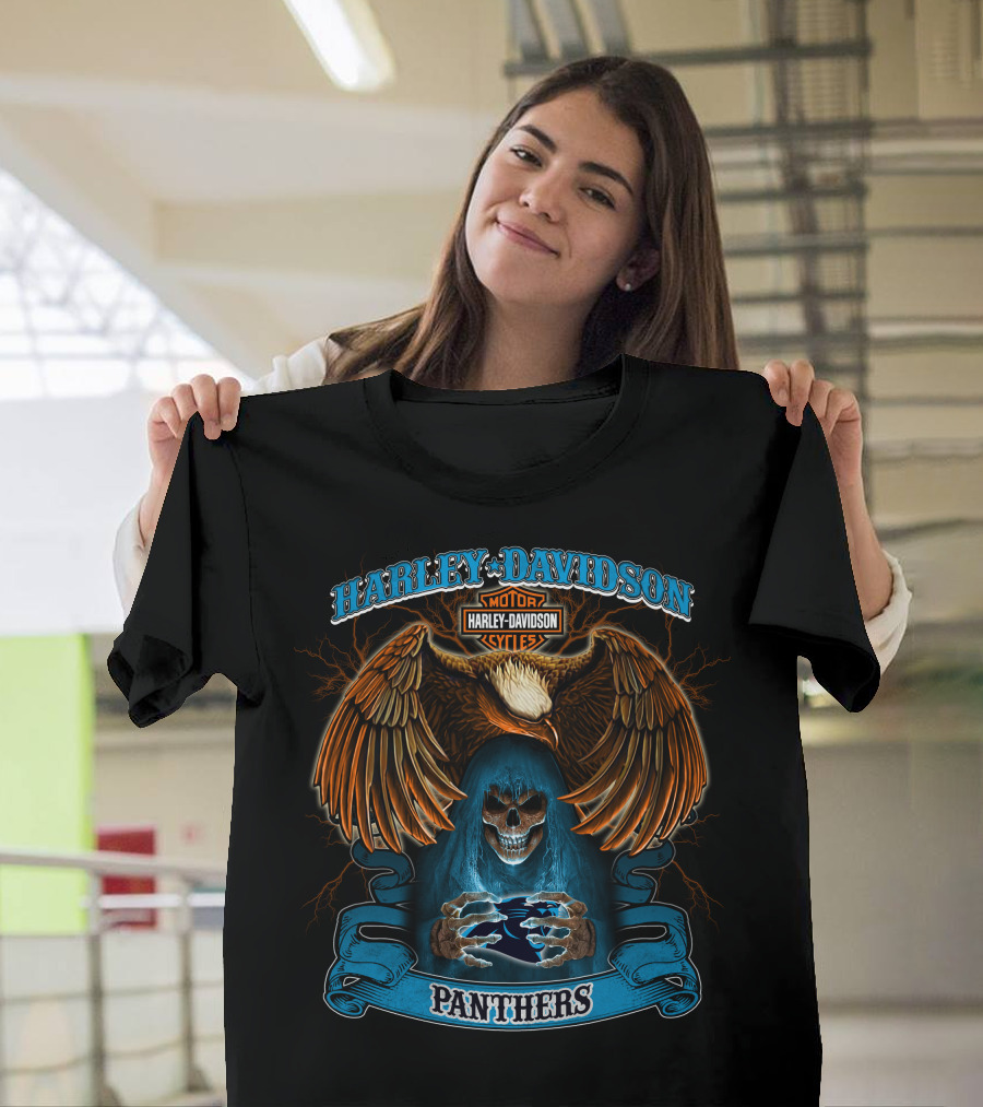 Harley Davidson Motor Cycles Panthers Eagle Skull T-Shirt