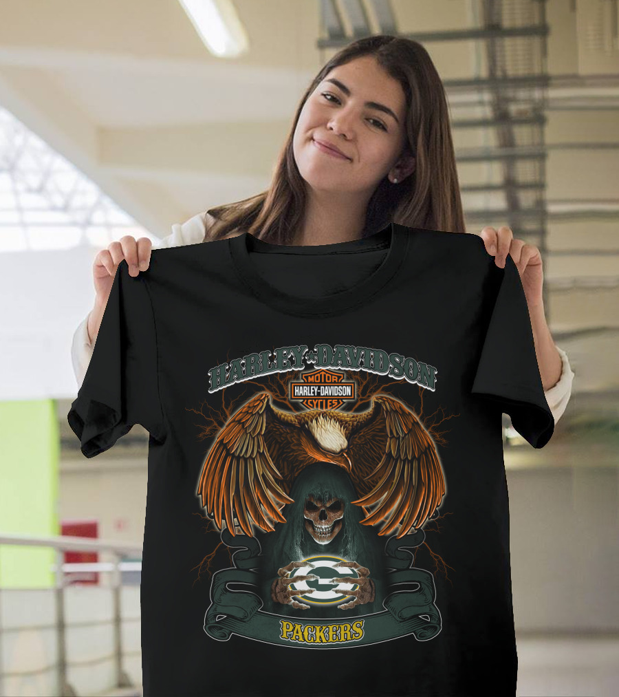 Harley Davidson Motor Cycles Packers Nfl Green Bay T-Shirt