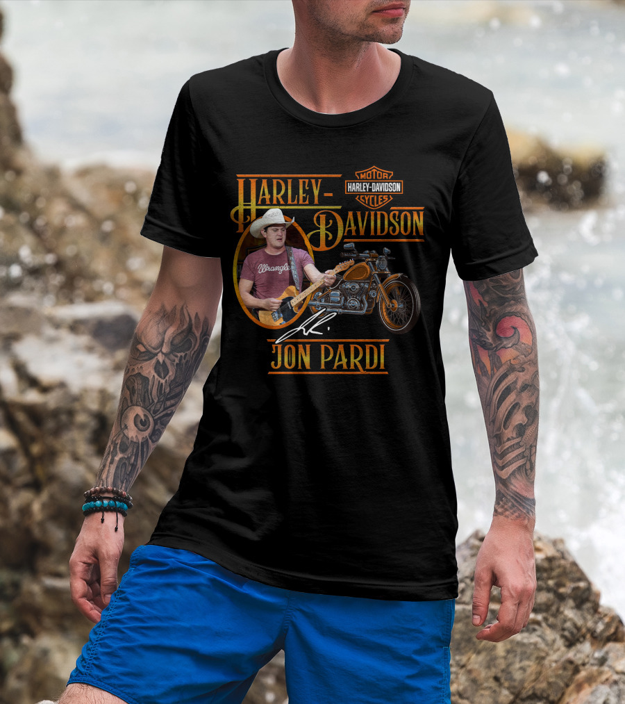 Harley Davidson Motor Cycles Jon Pardi Wrangler Guitar Signature T-Shirt