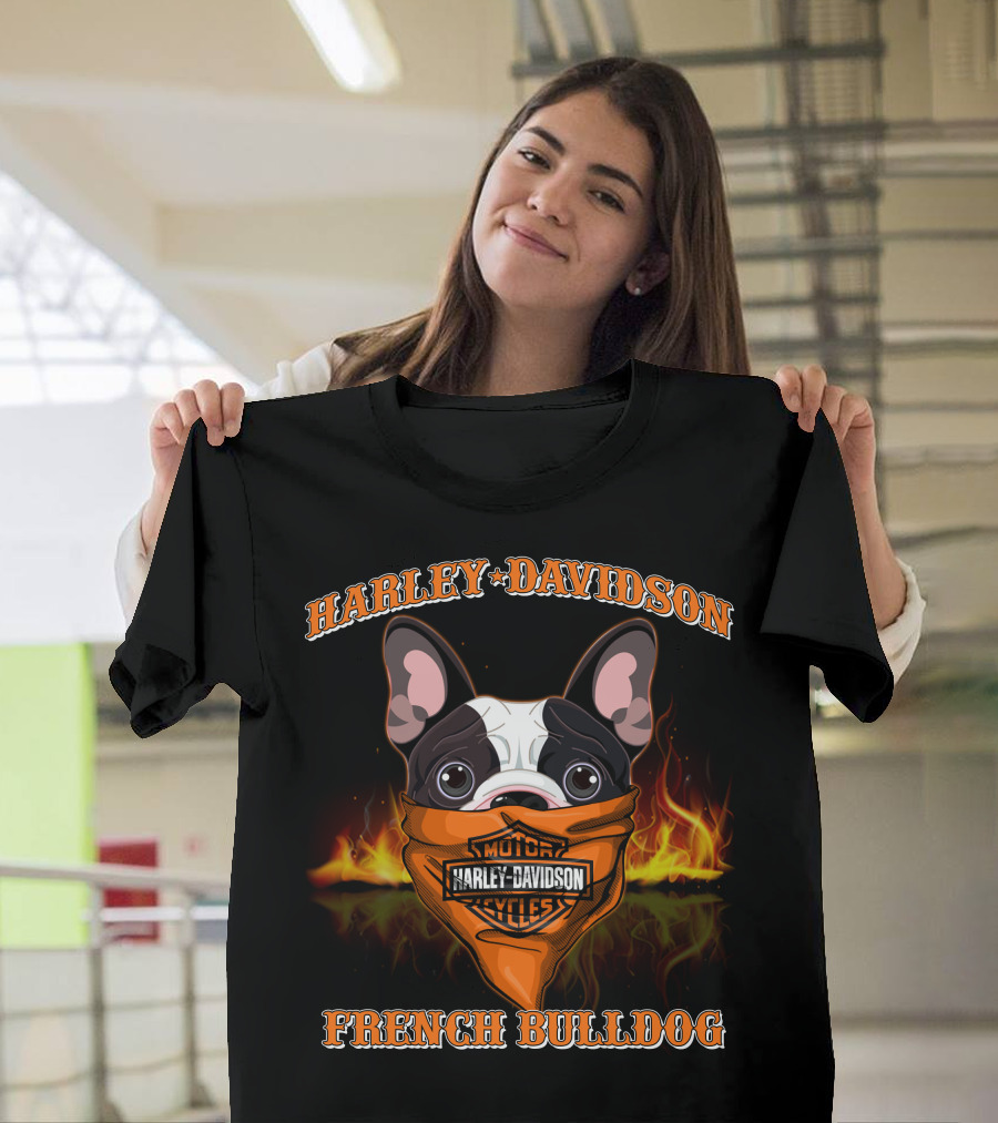 Harley Davidson French Bulldog With Flaming Bandana T-Shirt