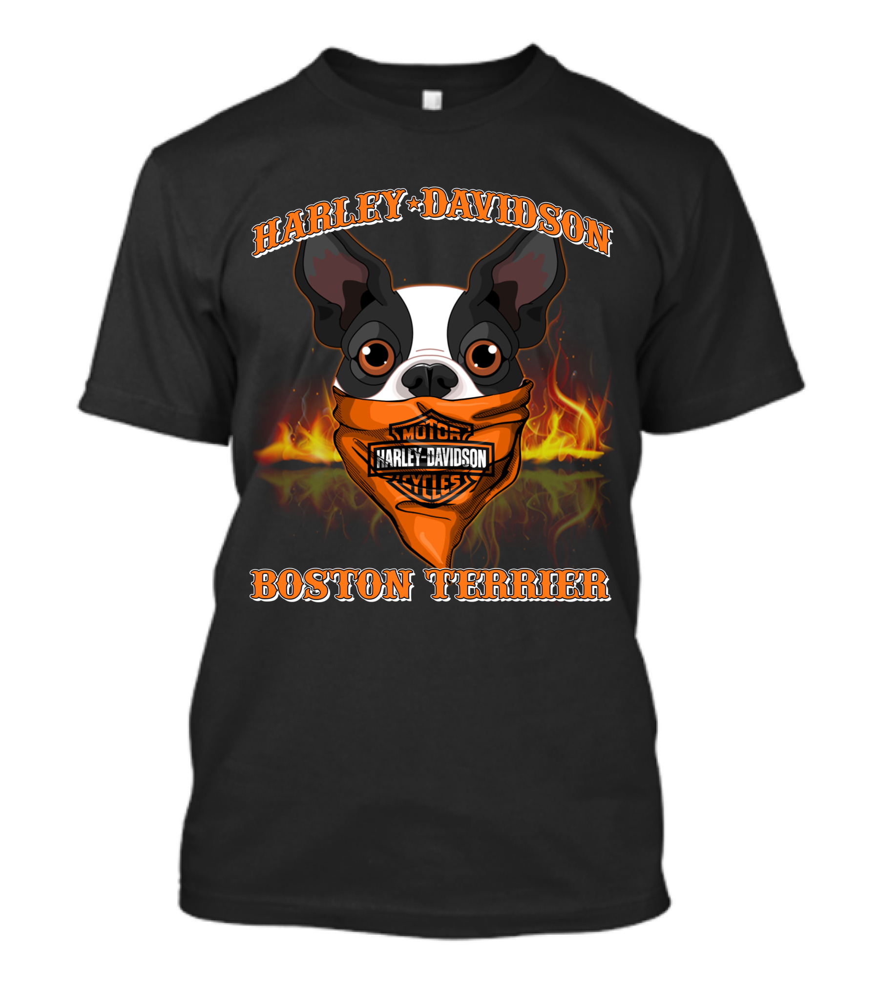 Harley Davidson Boston Terrier Motorcycles Flame T-Shirt