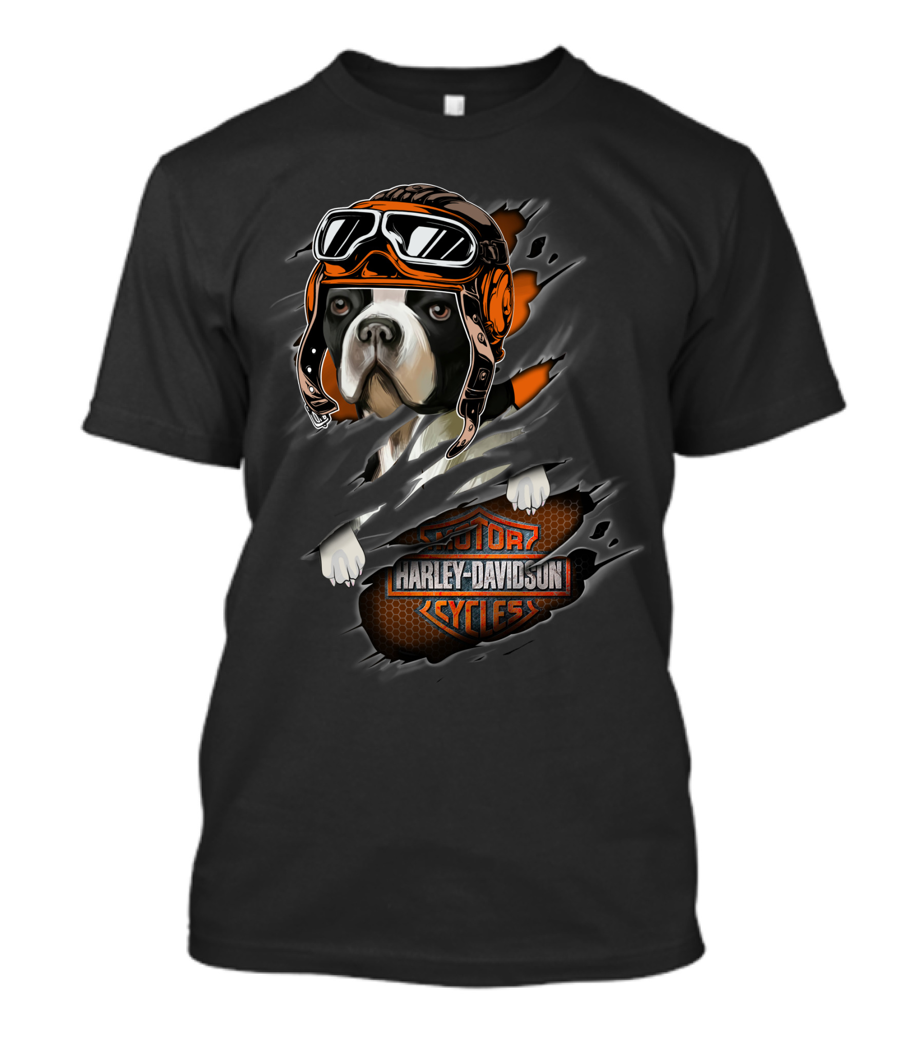 Boston Terrier Harley Davidson Cycles Vintage Aviator Helmet T-Shirt