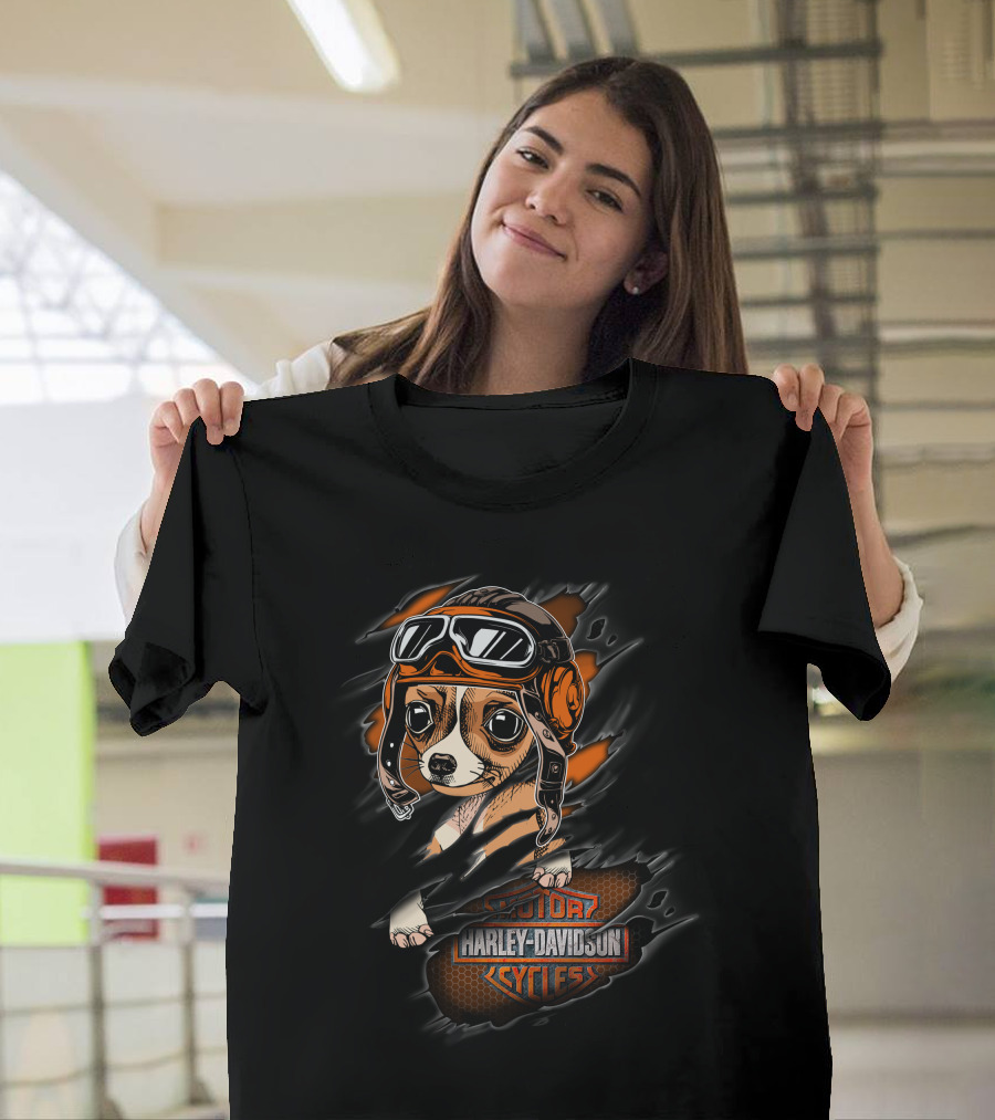 Chihuahua In Leather Helmet Harley Davidson Motorcycles Theme T-Shirt