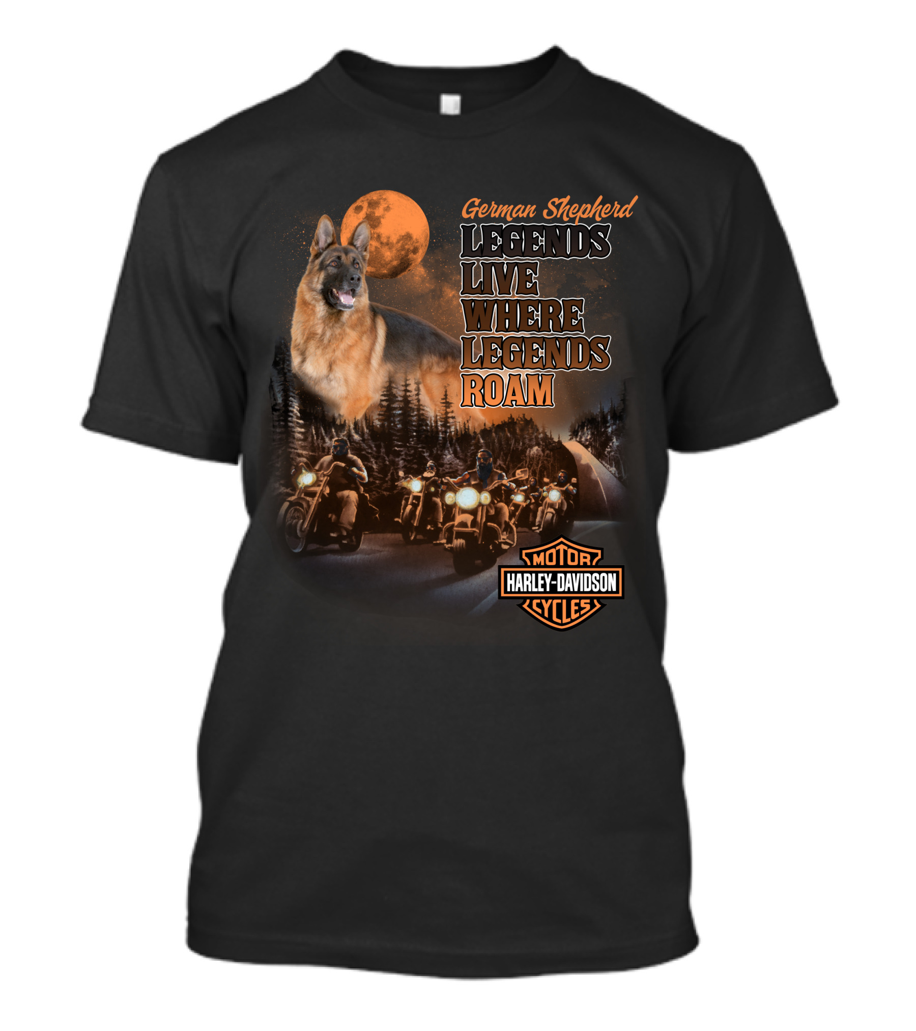 German Shepherd Harley Davidson Legends Live Where Legends Roam T-Shirt