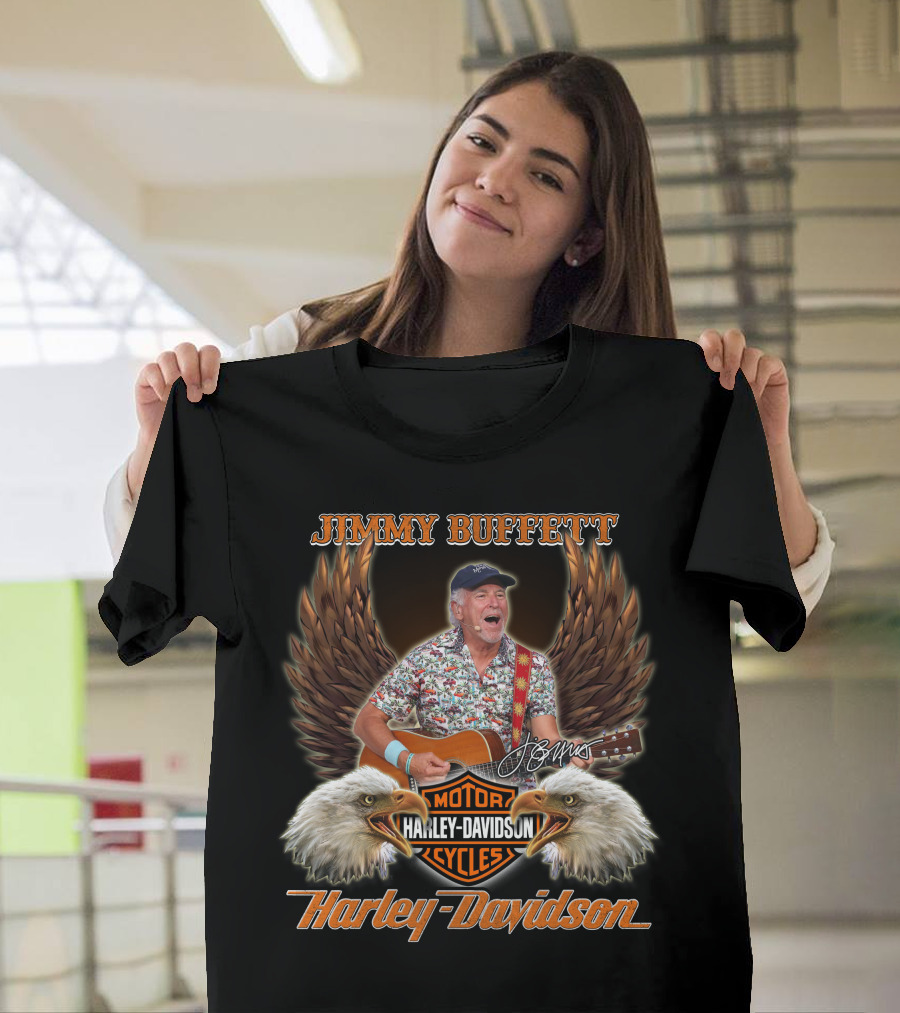 Jimmy Buffett Harley Davidson Motorcycles Signature Bald Eagles T-Shirt