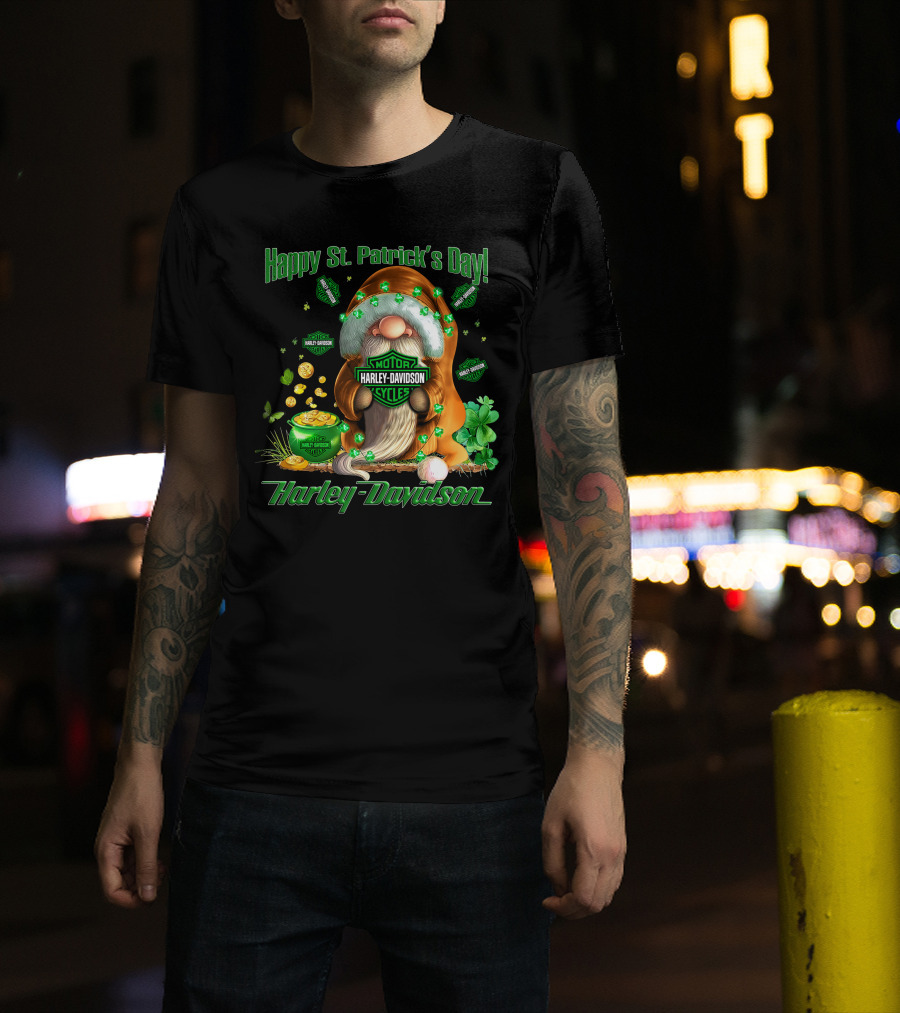 Happy St. Patrick's Day Harley Davidson Motorcycles Leprechaun Coin Clover T-Shirt