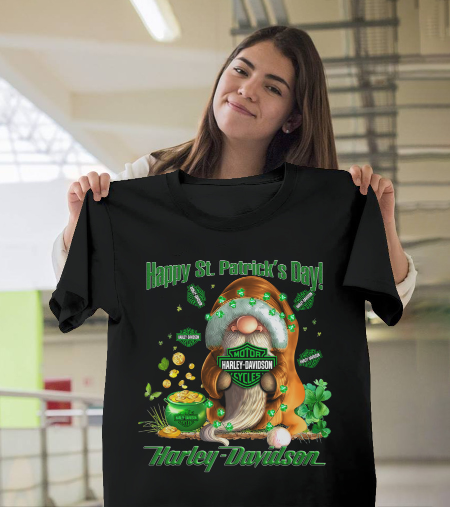 Happy St. Patrick's Day Harley Davidson Motorcycles Leprechaun Coin Clover T-Shirt