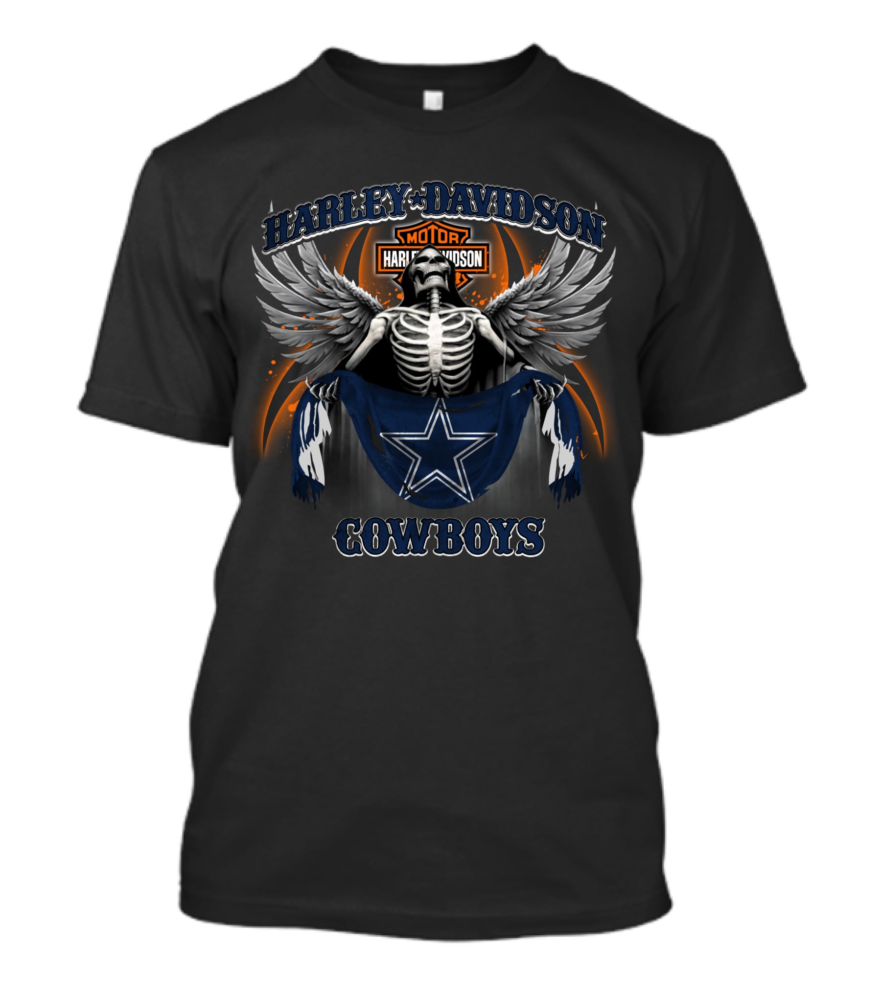Harley Davidson Motor Skeleton Winged Cowboys T-Shirt