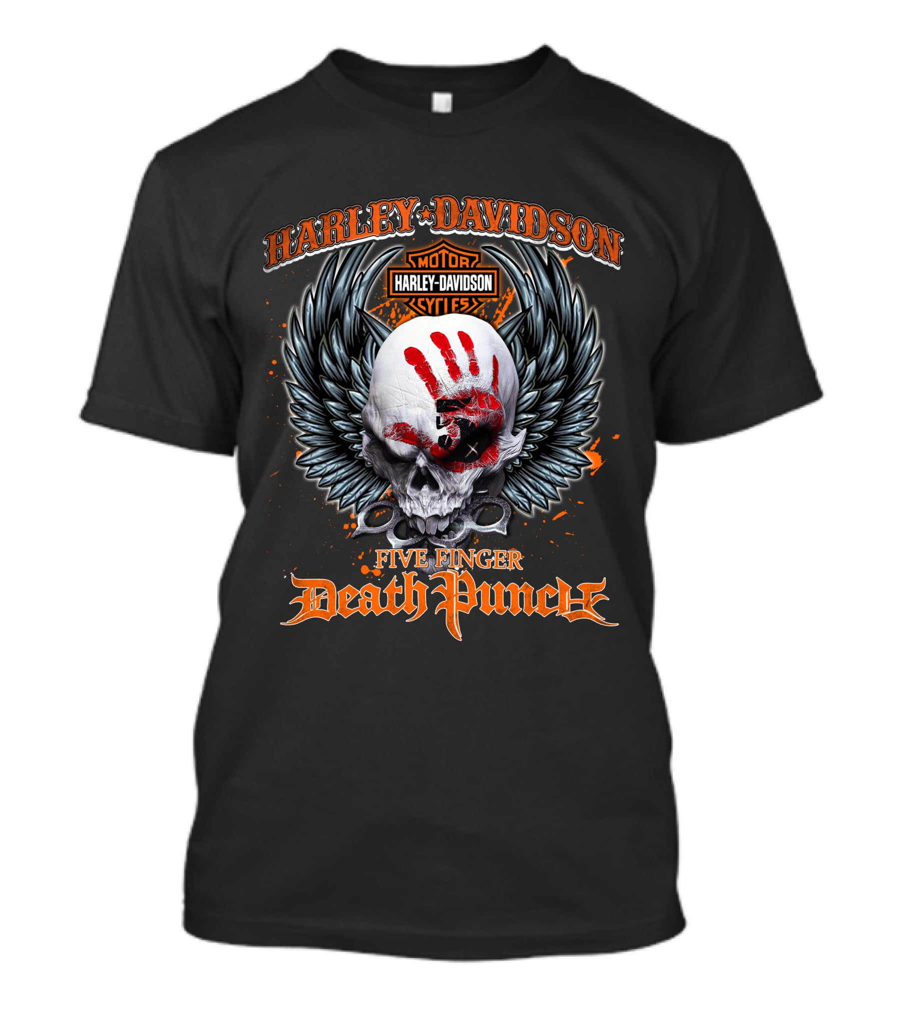 Harley Davidson Motorcycles Five Finger Death Punch Skull Wings T-Shirt