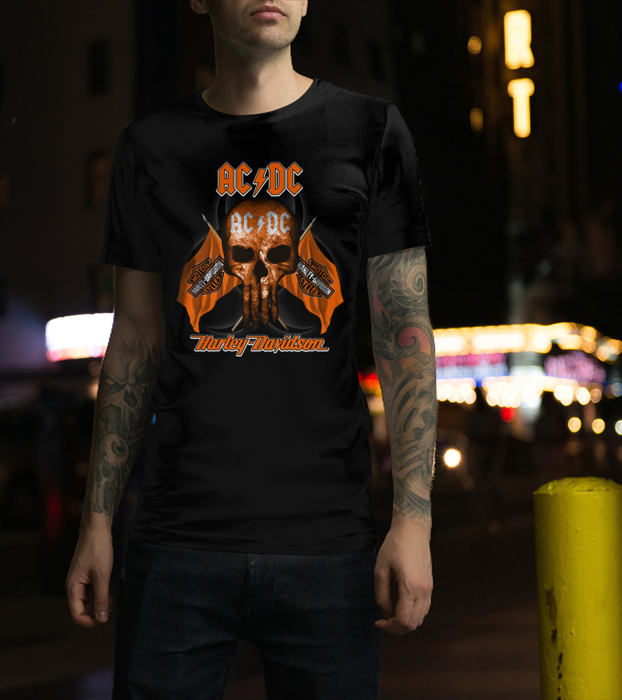 Acdc Harley Davidson Motorcycles Skull Flags T-Shirt