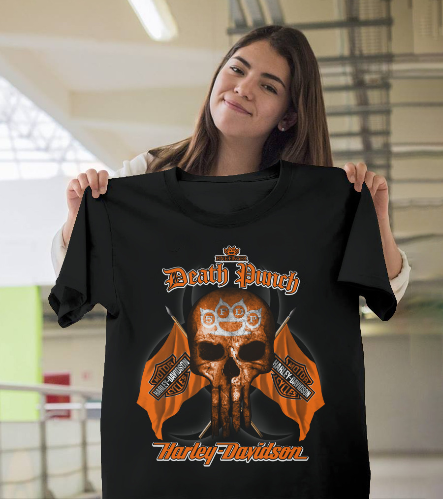 Five Finger Death Punch Sfdp Skull Harley Davidson Motorcycles T-Shirt
