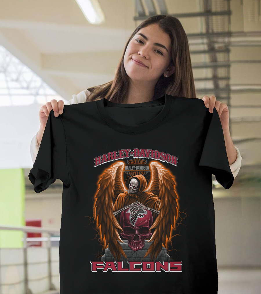 Harley Davidson Atlanta Falcons Nfl Skull And Wings T-Shirt