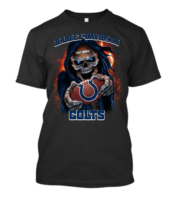 Harley Davidson Motorcycles Fire Skull Indianapolis Colts T-Shirt