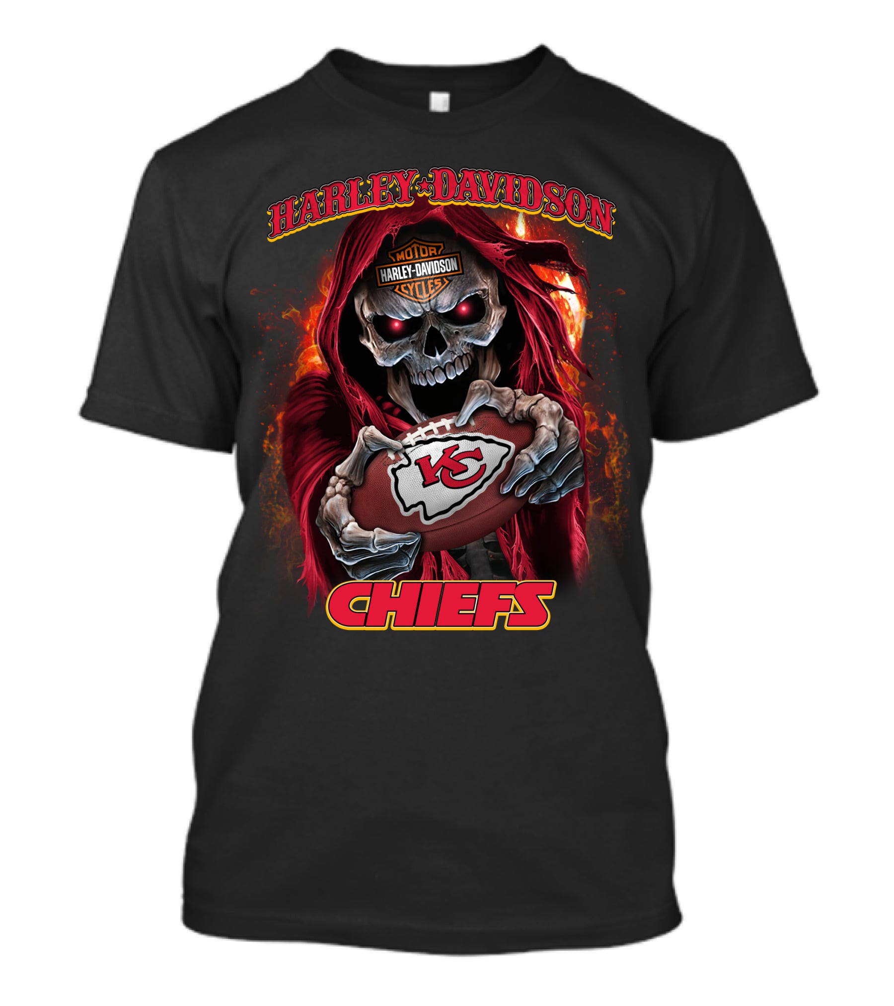 Harley Davidson Motor Cycles Skull Kansas City Chiefs T-Shirt