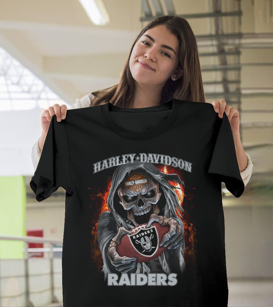 Harley Davidson Skull Holding Raiders Football Las Vegas Raiders T-Shirt
