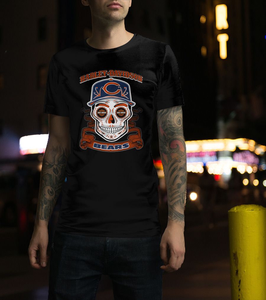Harley Davidson Chicago Bears Skull Nfl T-Shirt