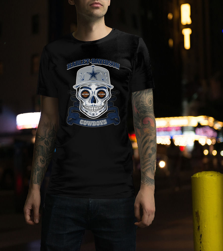 Harley Davidson Cowboys Skull Dallas Nfl T-Shirt