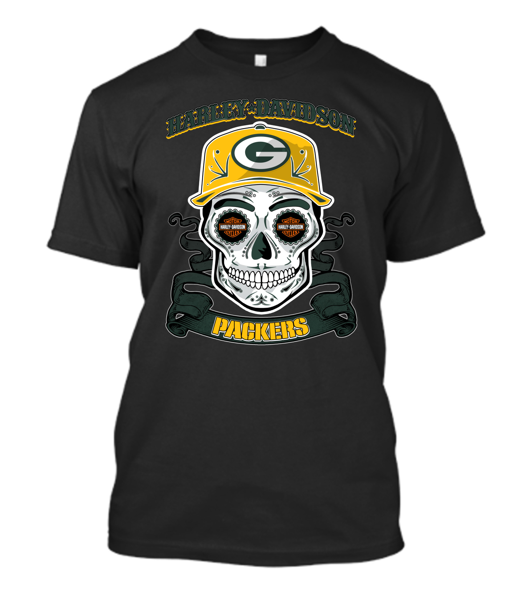Harley Davidson Green Bay Packers Skull Nfl T-Shirt