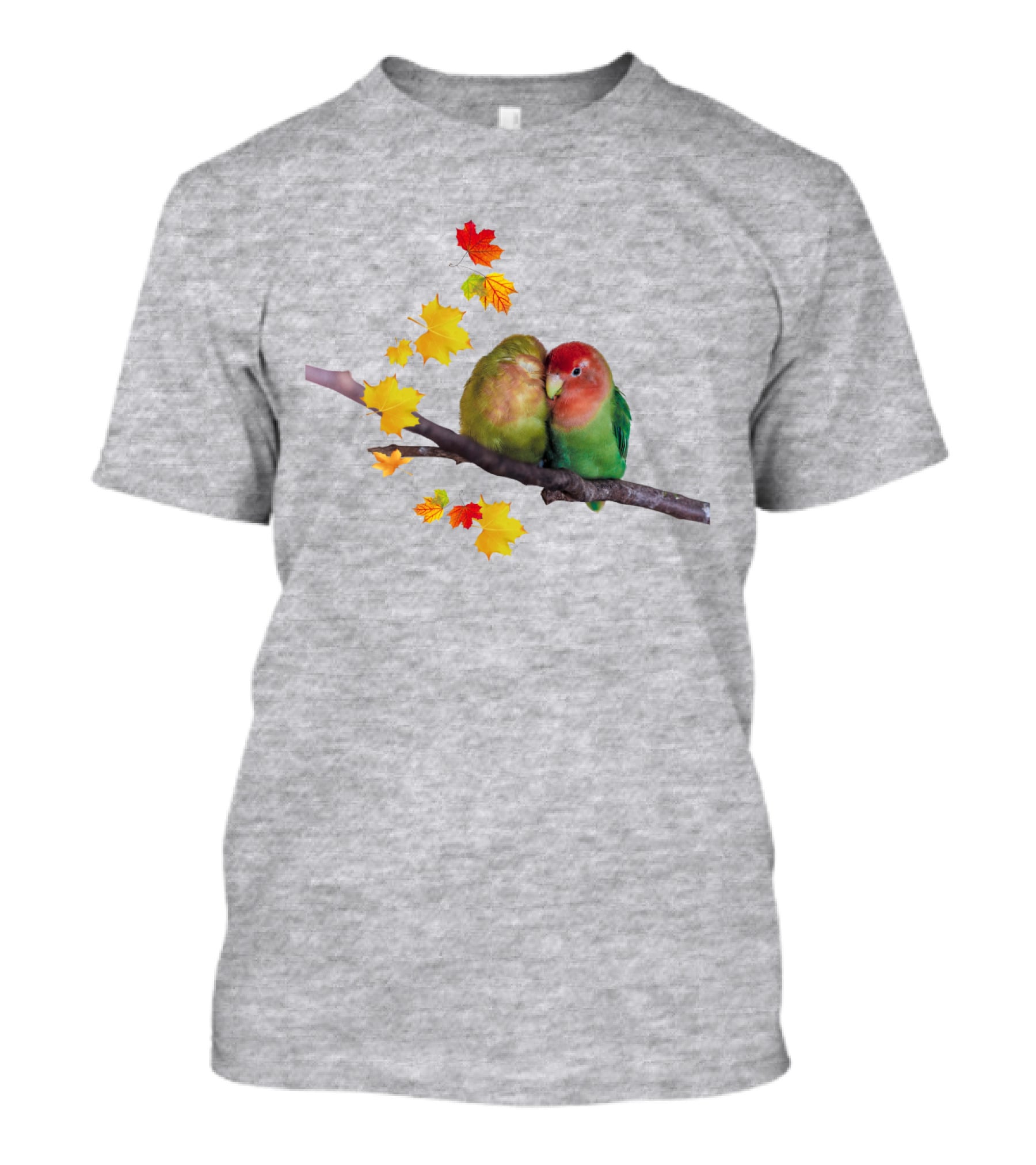 Lovebirds With Autumn Leaves On Branch T-Shirt