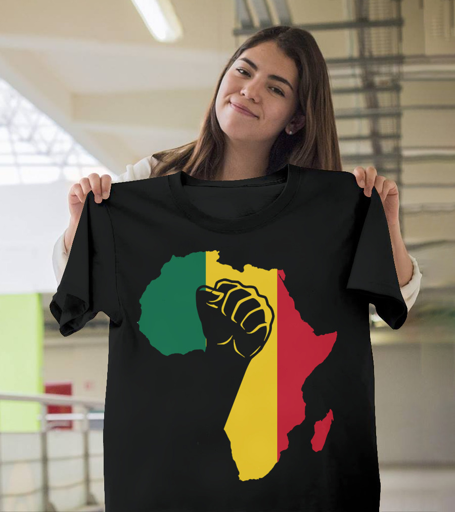 African American Black Power Fist Africa Map Rasta Colors T-Shirt