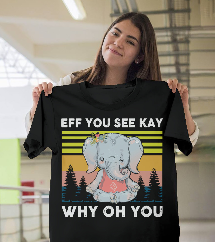 EFF YOU SEE KAY WHY OH YOU Elephant Yoga Retro Stripes and Trees T-Shirt