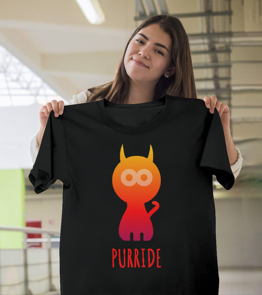 Purride Rainbow Gradient Cat with Horns T-Shirt