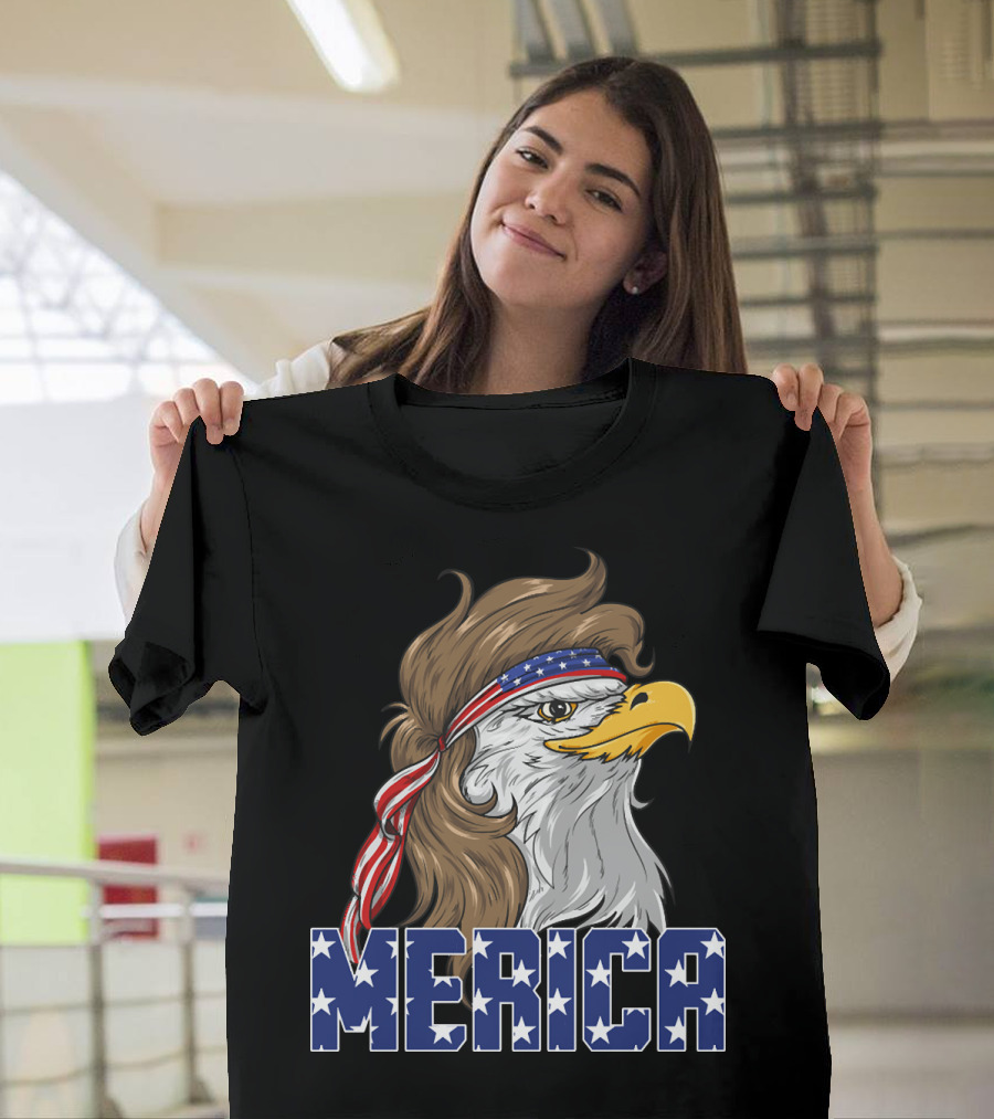 Eagle with Mullet Bandana Merica Stars and Stripes 4th of July T-Shirt