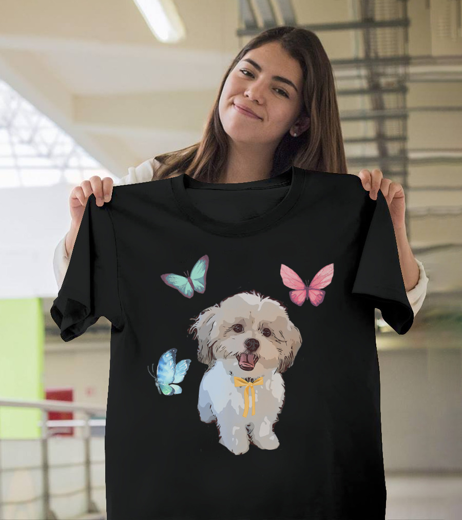 Shih Tzu Surrounded by Colorful Butterflies T-Shirt