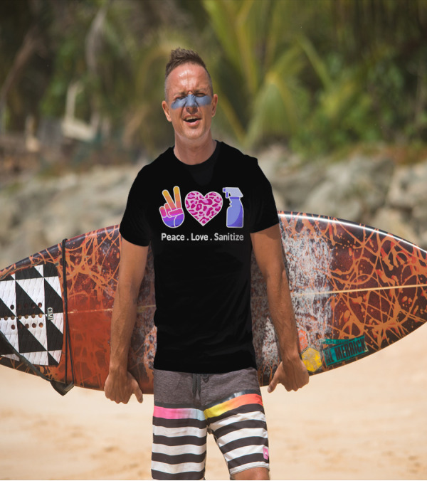 Peace Love Sanitize Heart Funny Sanitizer Cute T-Shirt