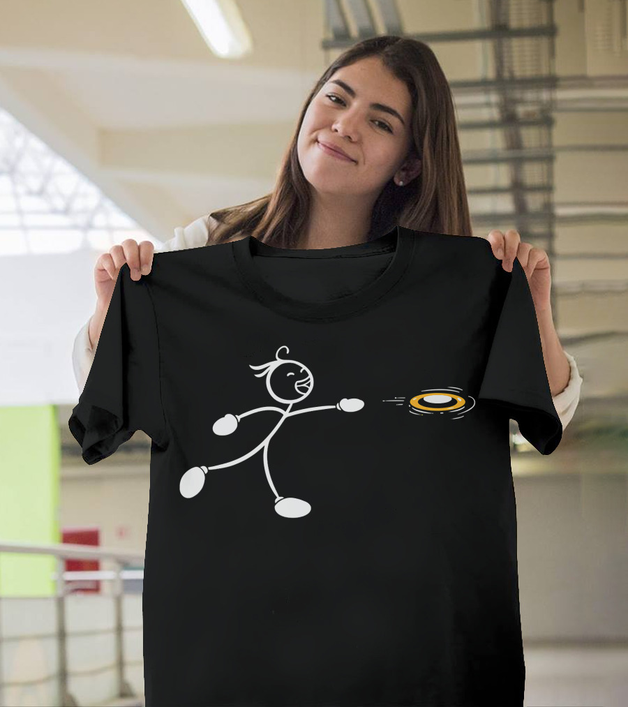 Stick Figure Throwing Funny Disc Golf Frisbee T-Shirt