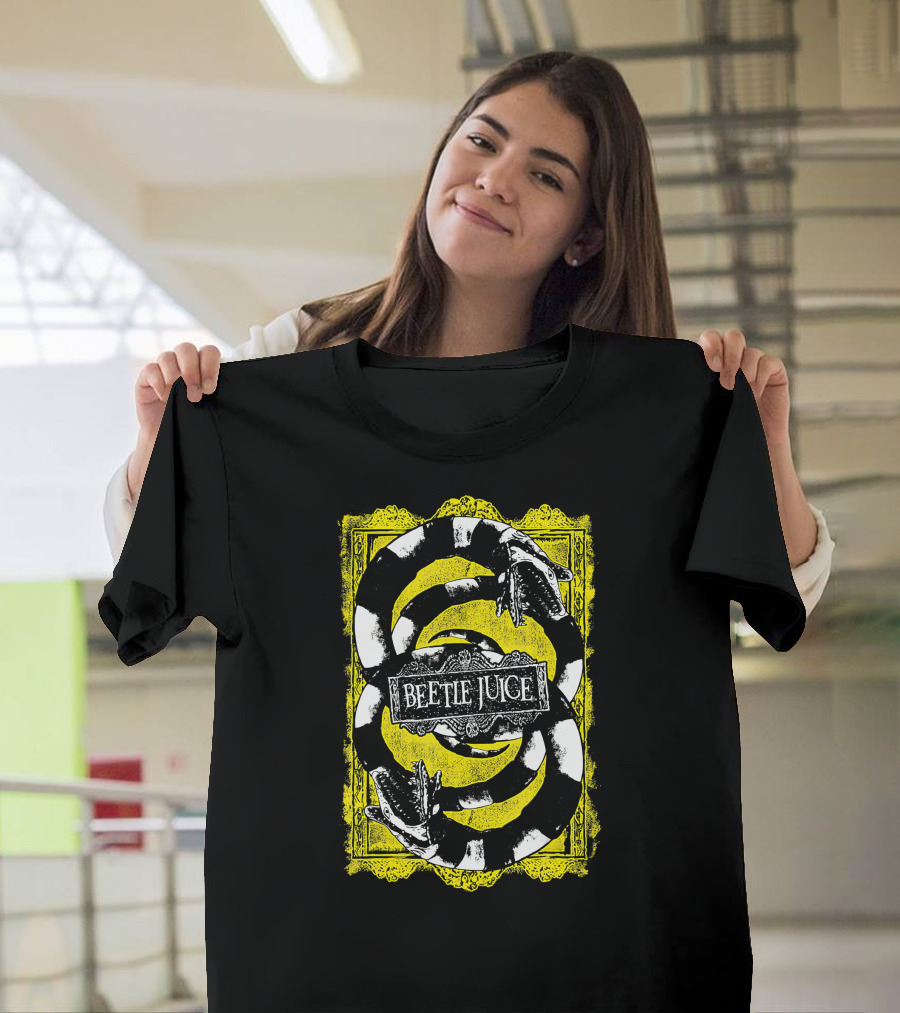 Beetlejuice Yellow Snake Design with Beetle Juice Text T-Shirt