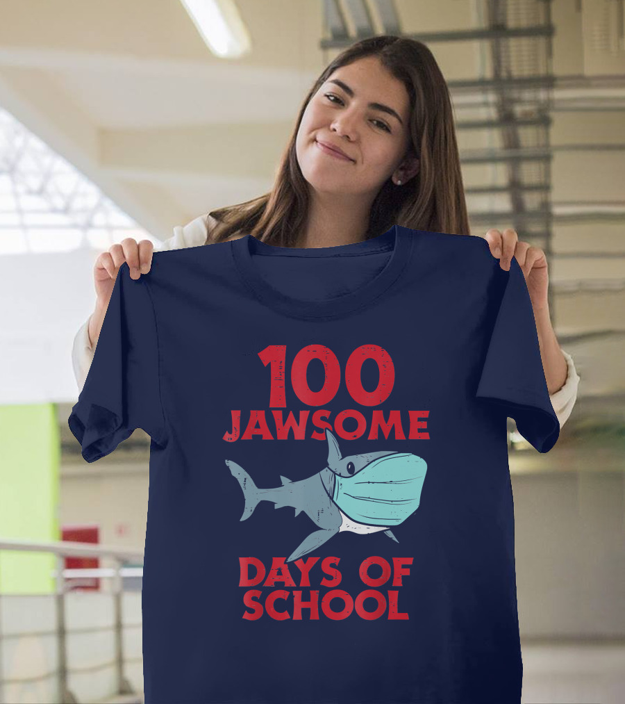 100 Jawsome Days of School Shark Wearing Mask T-Shirt