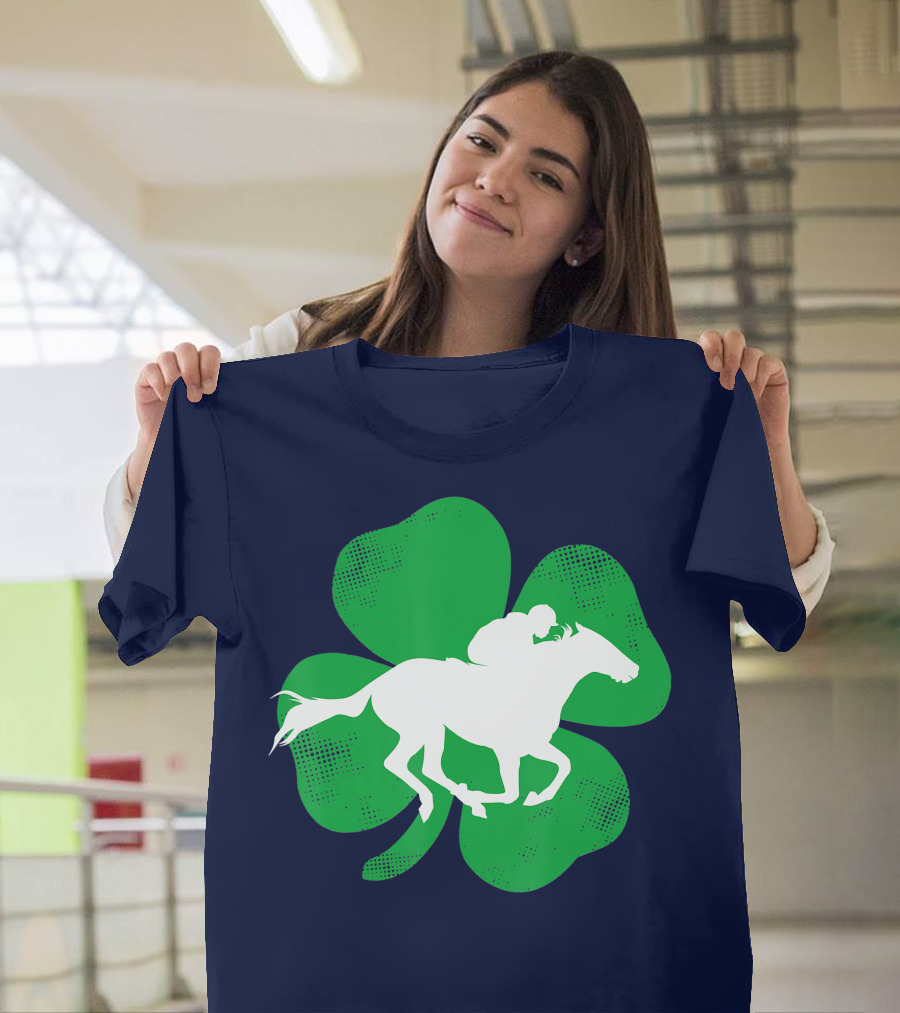 St Patrick's Day Shamrock with Horse Racing T-Shirt