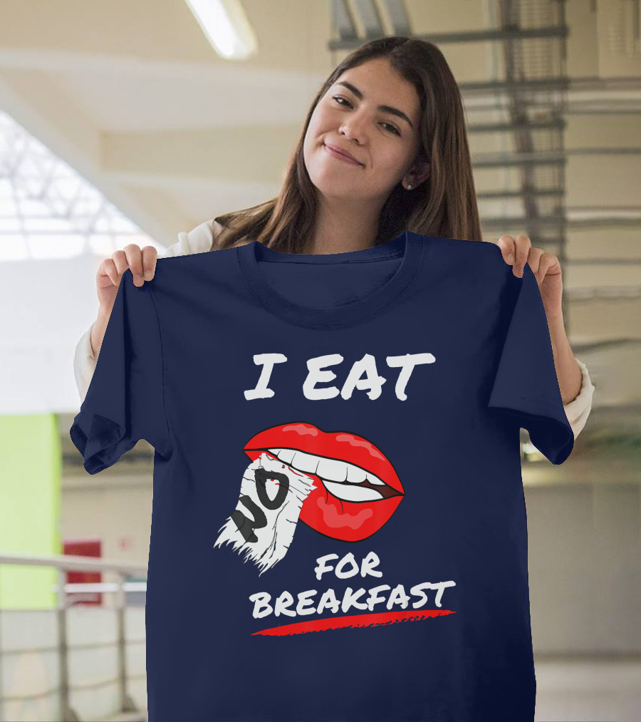 I EAT NO FOR BREAKFAST Lips with Torn Letter T-Shirt