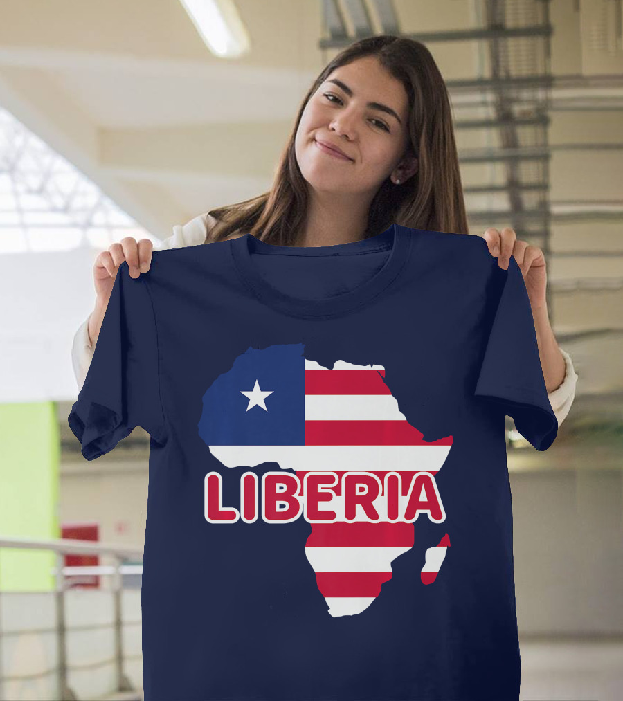 Liberia Map with Liberian Flag on Africa Background T-Shirt