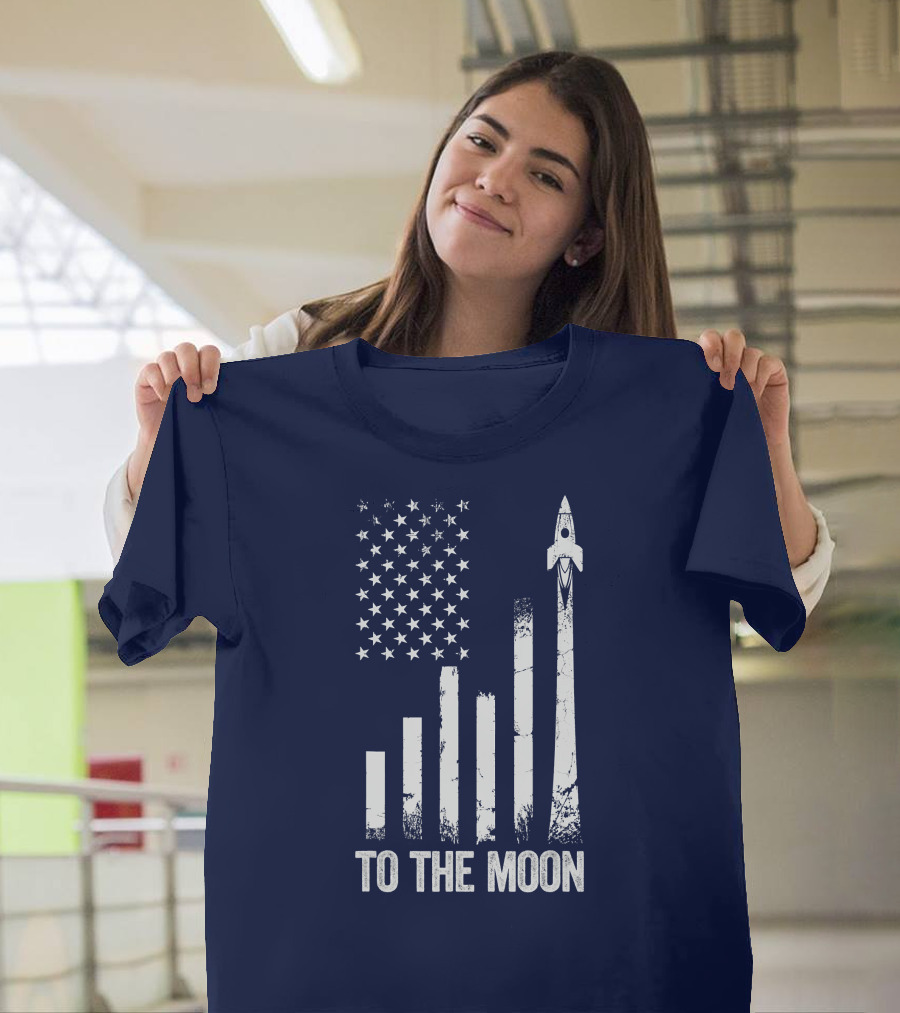 To The Moon American Flag Rocket Stock Market Chart T-Shirt