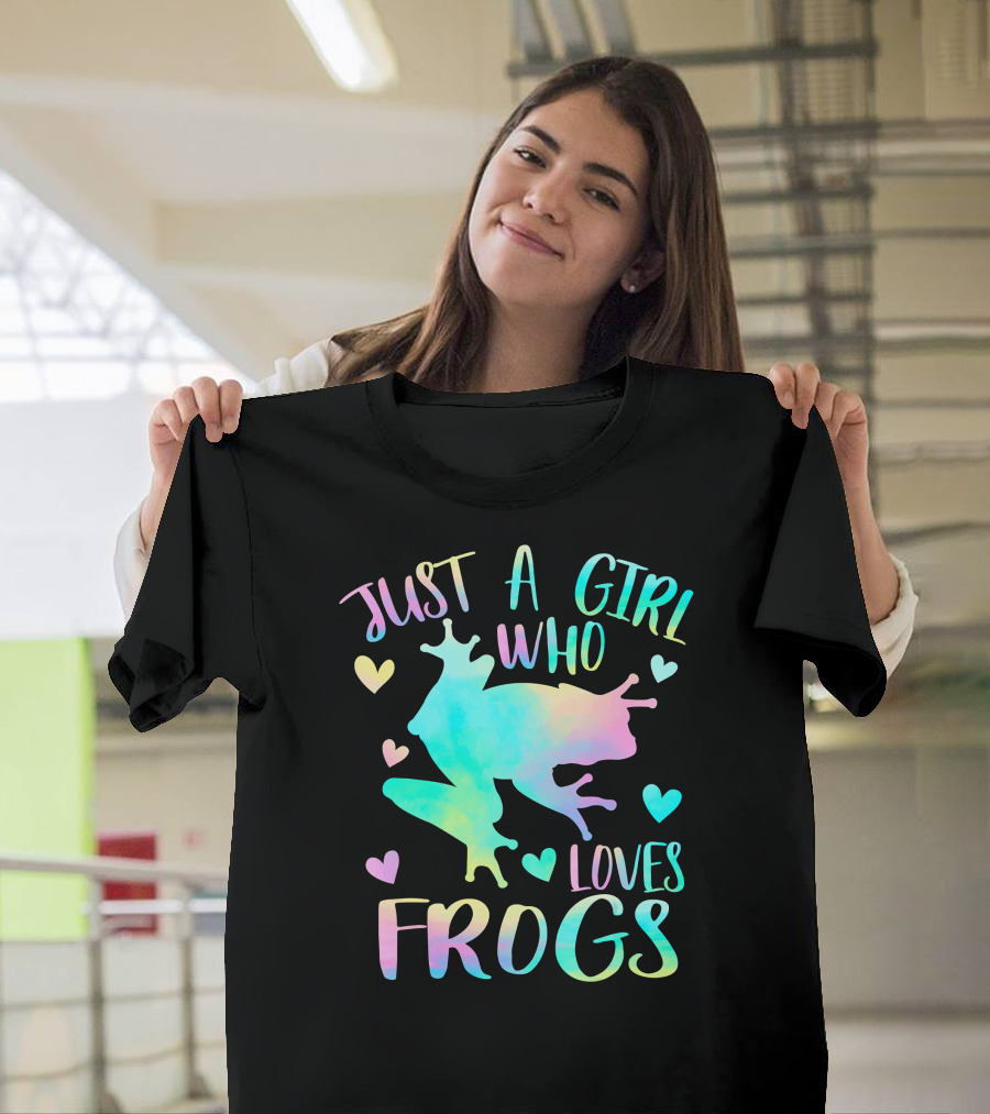 Just a Girl Who Loves Frogs Frog Lover Rainbow Heart T-Shirt