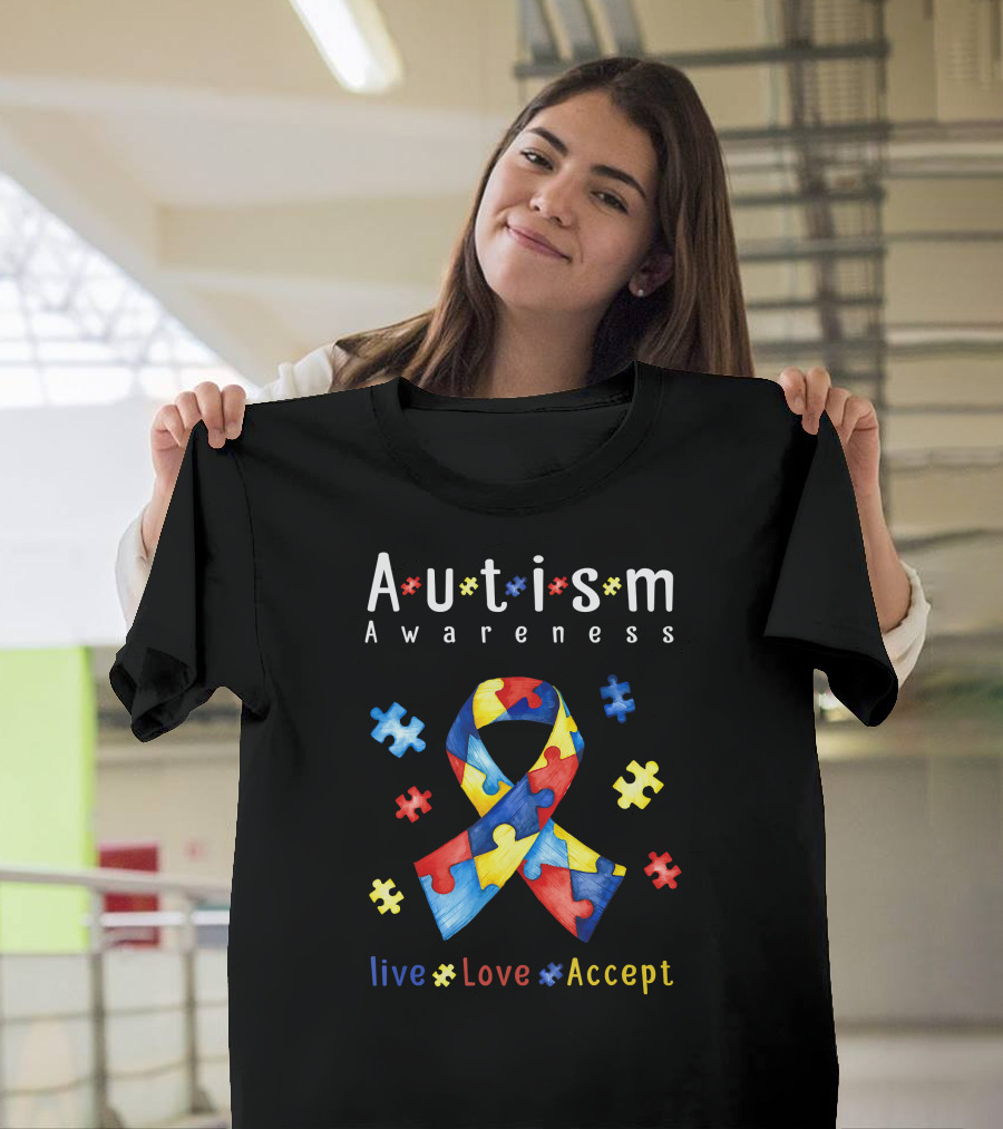 Autism Awareness Live Love Accept Puzzle T-Shirt
