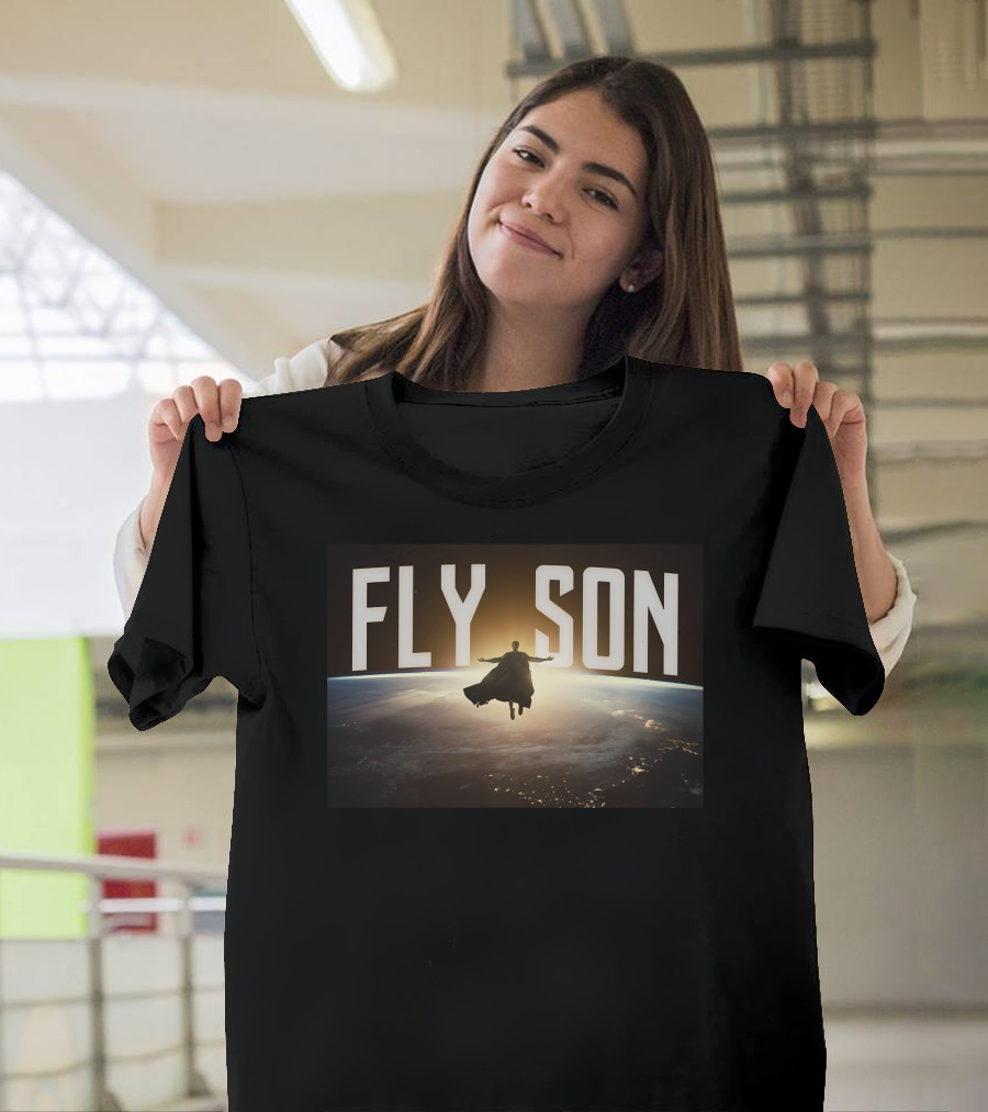 FLY SON Superhero Silhouette Above Earth T-Shirt