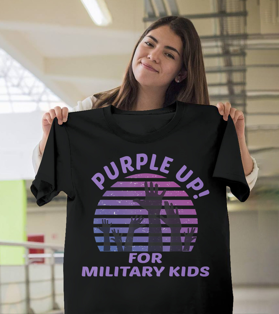 Purple Up for Military Kids Appreciation Hands Raised Stripes T-Shirt