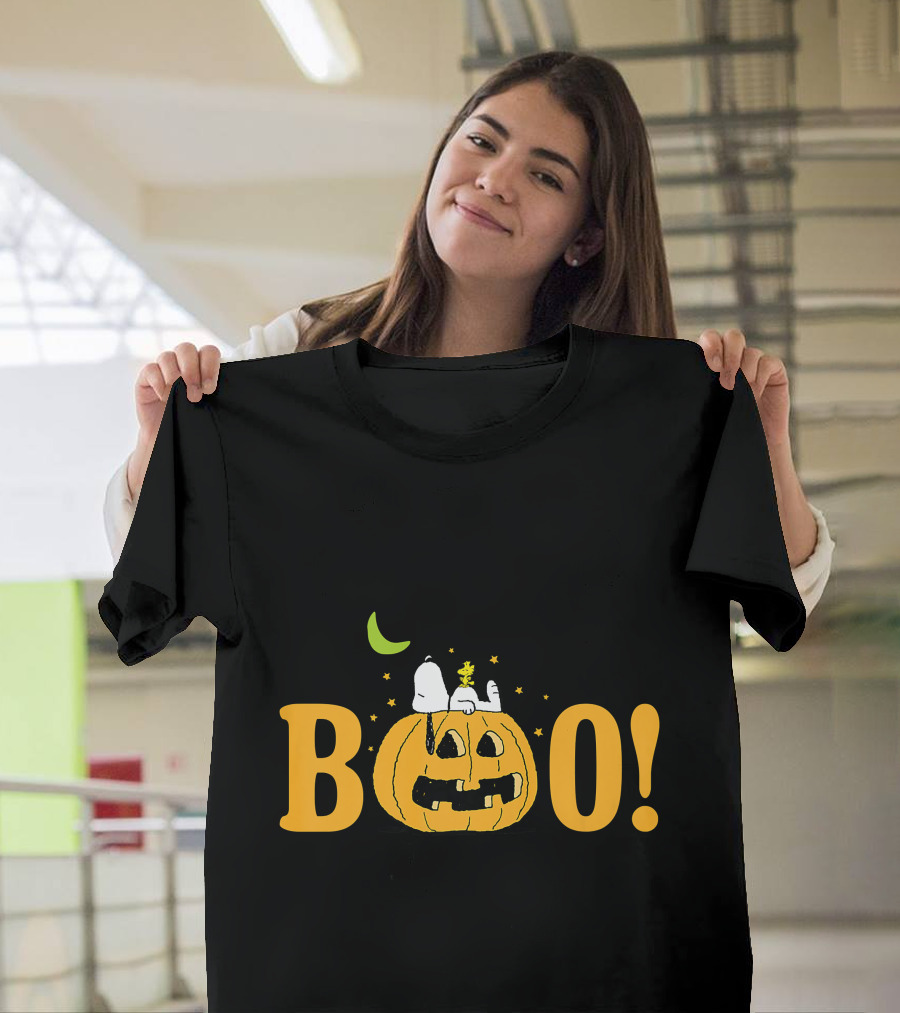 Snoopy and Woodstock Halloween Boo Pumpkin Moon Stars T-Shirt