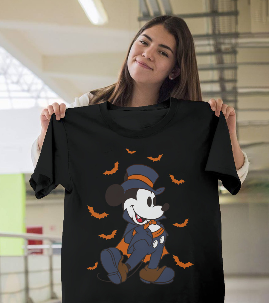 Mickey Halloween Vampire Mickey Top Hat Bats T-Shirt