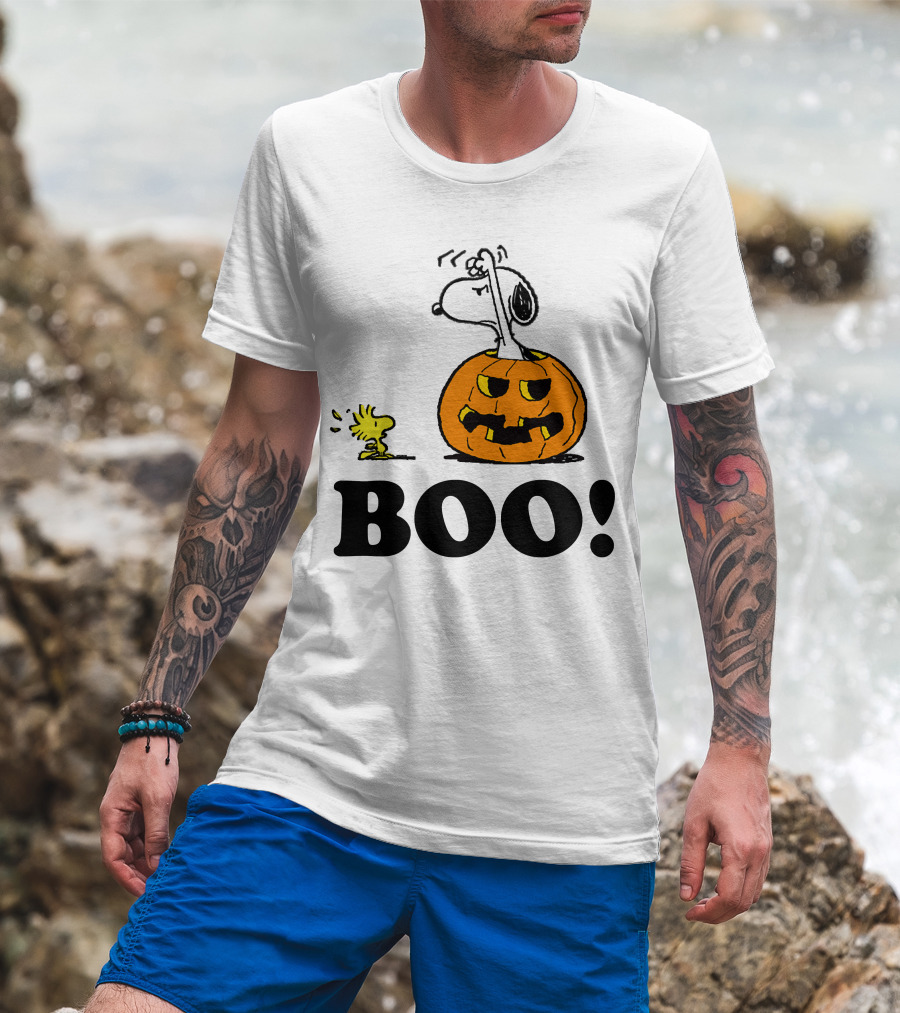 Snoopy Woodstock Halloween Pumpkin BOO T-Shirt