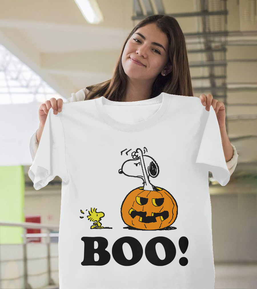 Snoopy Woodstock Halloween Pumpkin BOO T-Shirt