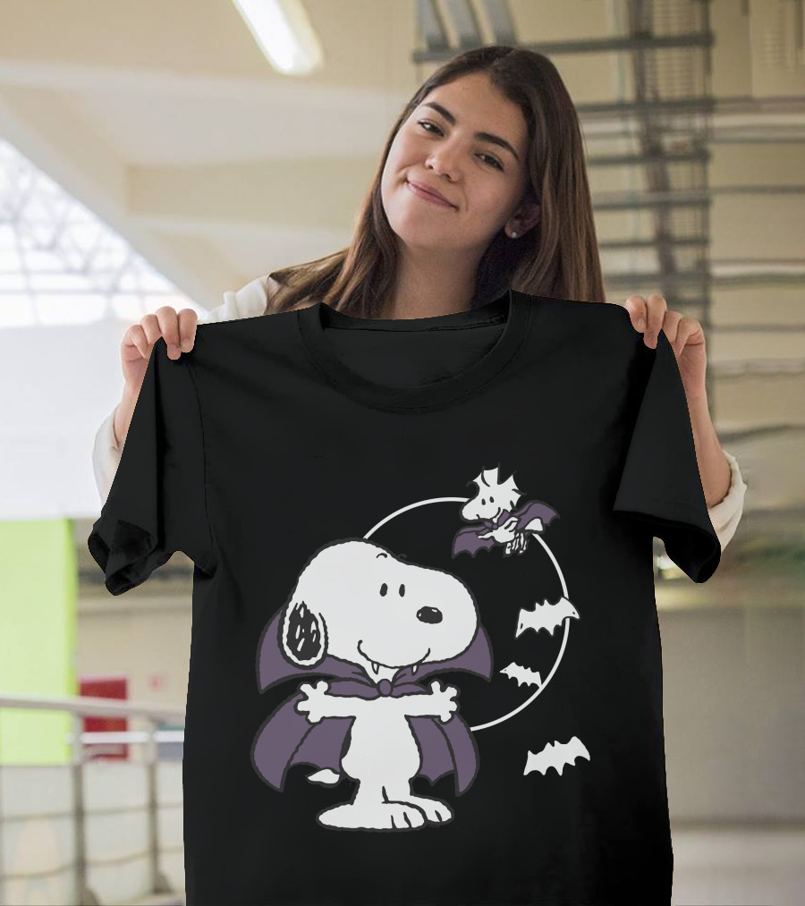 Snoopy Halloween Vampire With Flying Bats T-Shirt
