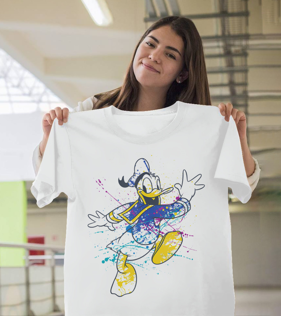 Disney Donald Duck Colorful Paint Splatter T-Shirt