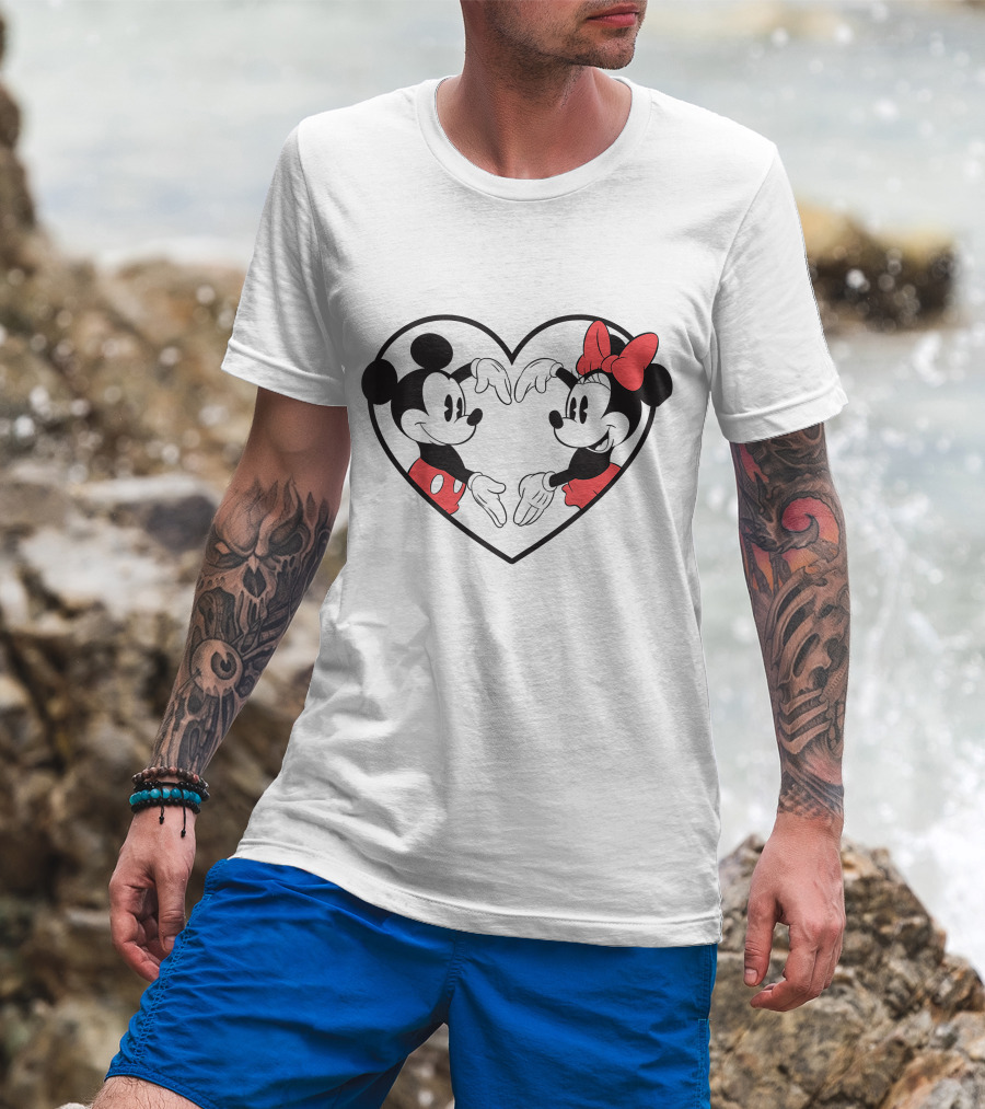 Mickey Minnie Heart Hands Love Gesture Iconic Couple T-Shirt
